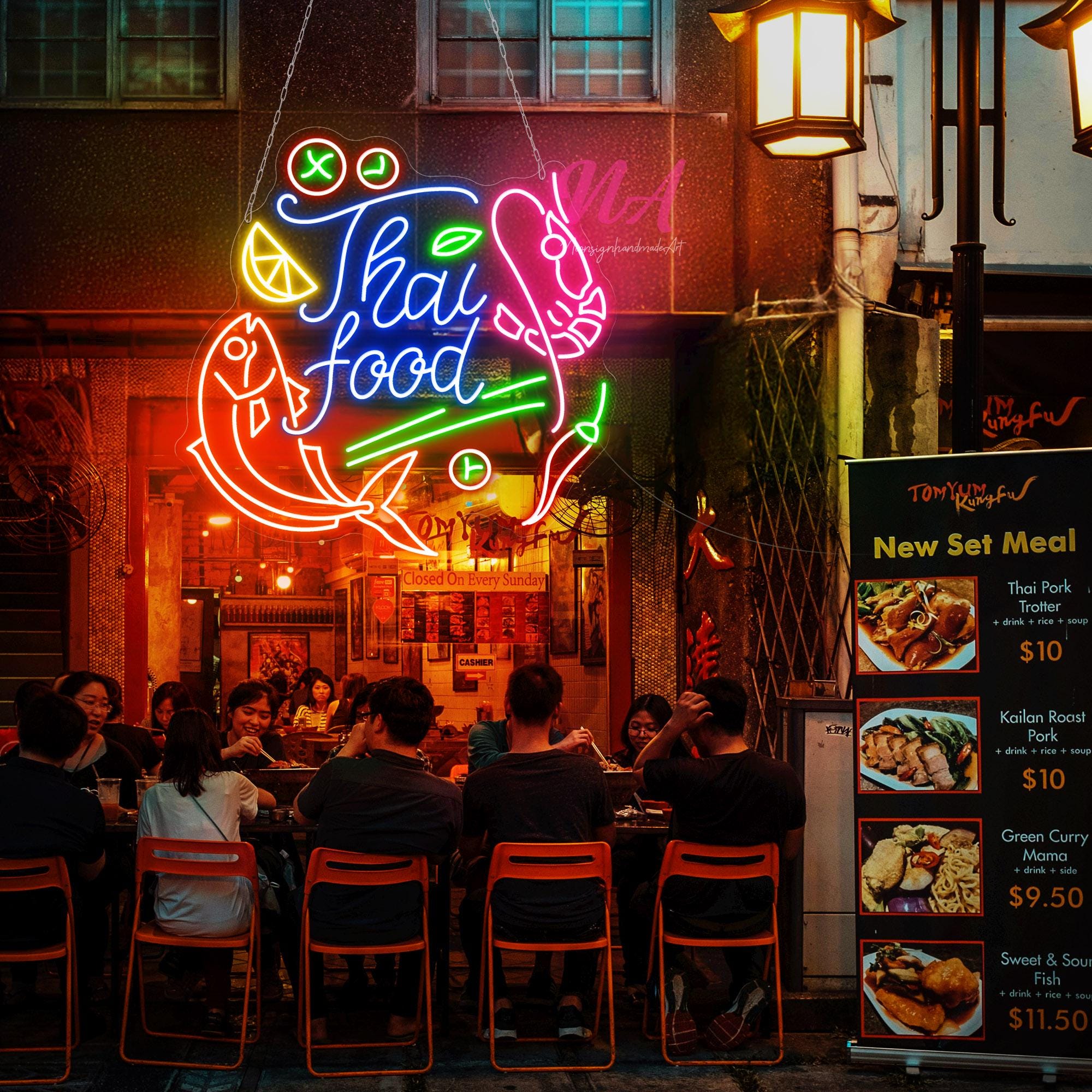 110228 // LED ネオンライトサイン Thai Food OPEN タイ料理