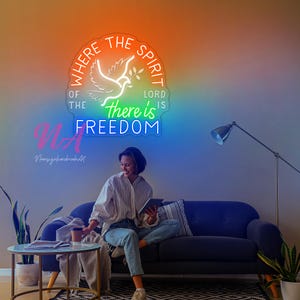Pigeon Where The Spirit Neon Sign, Pigeon LED Neon Sign, Pigeon Decor Wall, Custom Neon Sign, Freedom Decor Sign Peace Dove Decor Wall