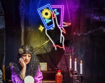 Tarot Card Reading Neon Sign: Fortune Teller Halloween Decor