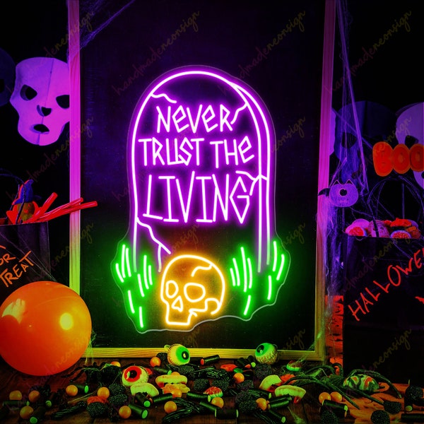 Never Trust the living Sign, Never Trust The Living Gothic Acrylic Neon Sign, Gothic Sign,Bedroom Led Sign,Party Light Decor, Led Light