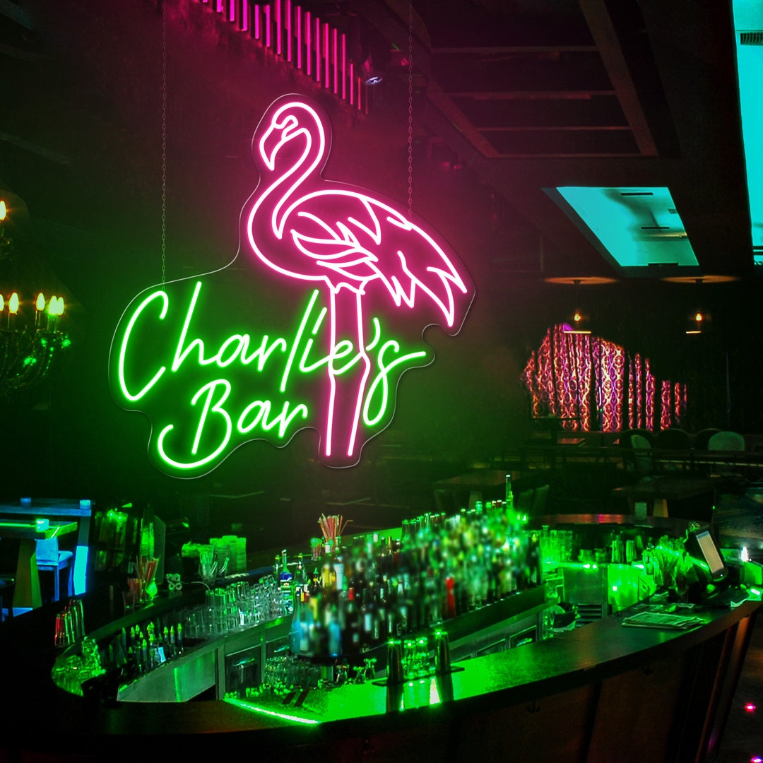 Flamingo Neon Sign Custom Name Flamingo Bar Flamingo Cocktail Sign