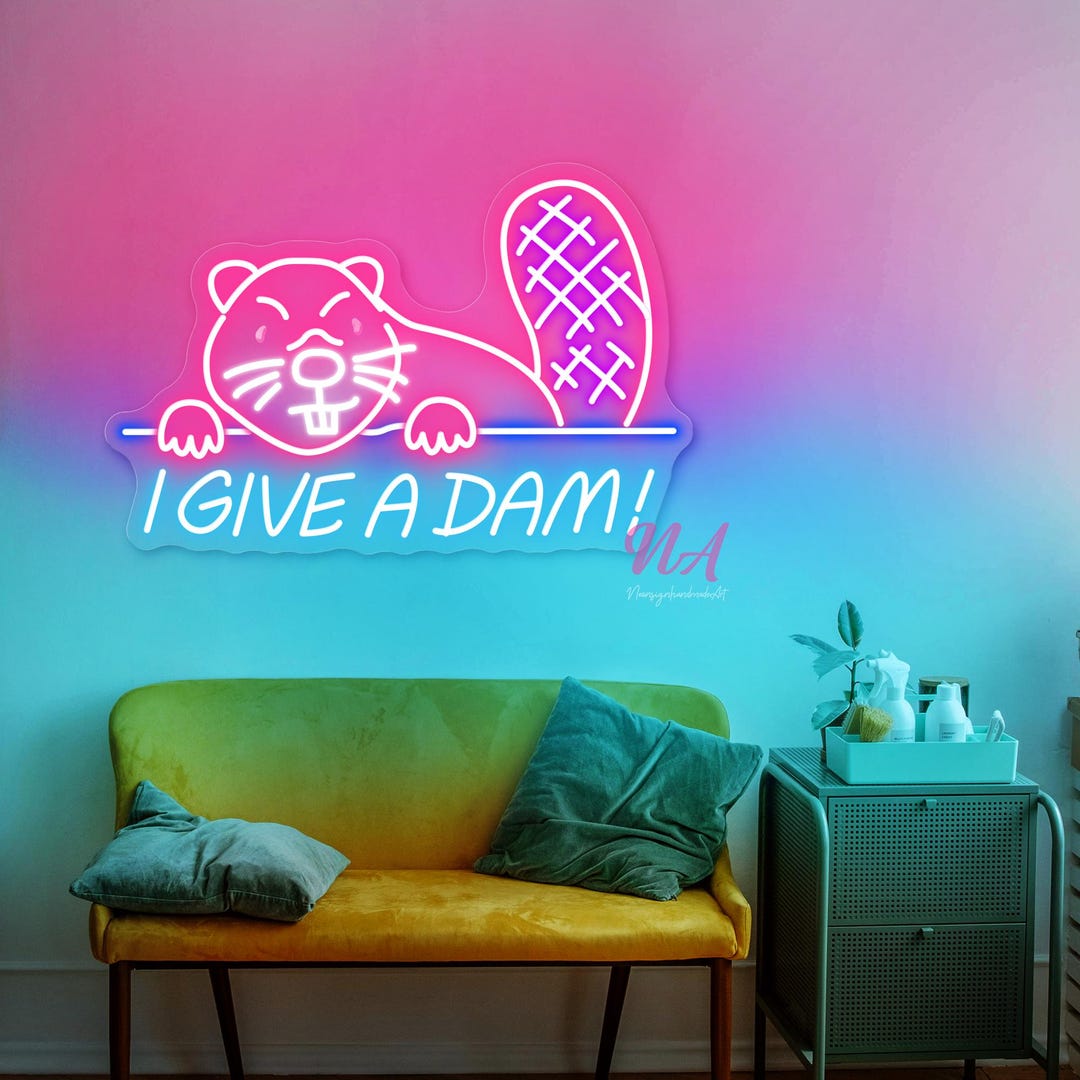 Funny Beaver 'I Give a Dam' LED Neon Sign: Rustic Cabin Decor - Etsy