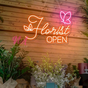 Florist Open Neon Sign Flower Shop Welcome Led Sign Open Neon Sign Custom Florist Logo Sign Flower Market Wall Decor Flower Open Led Light