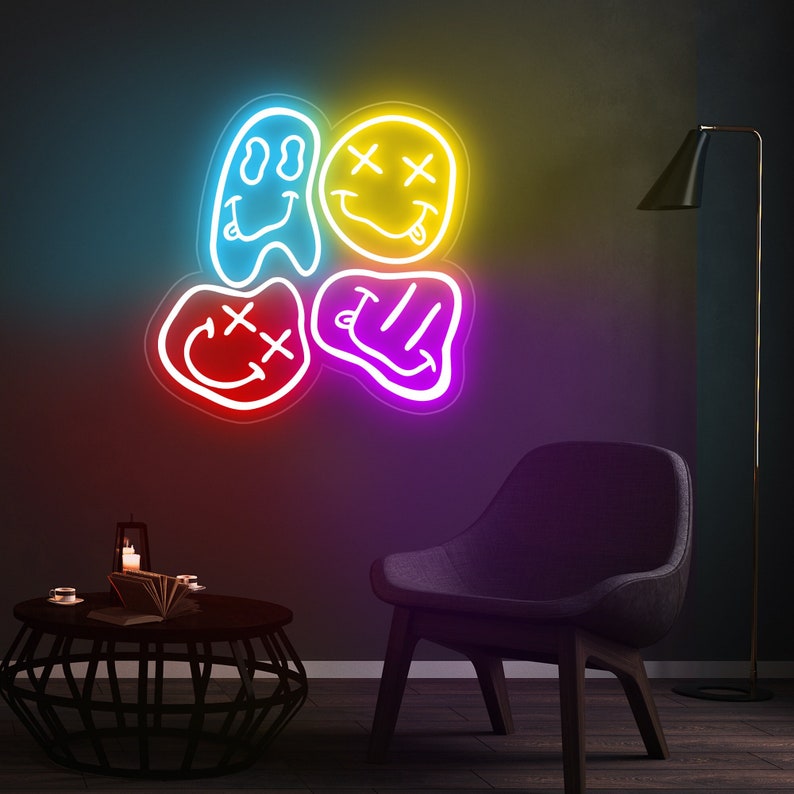 Distorted Smile Face Neon LED Sign: Custom Multi-color Wall Art - Etsy