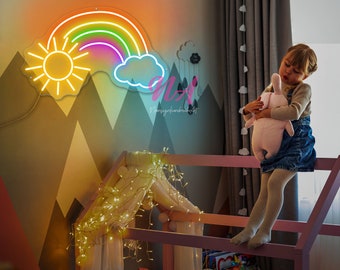 Rainbow Sun Cloud LED Neon Sign: Kids Room Wall Decor