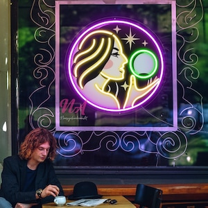 Crystal ball with hand neon sign, crystal ball sign, psychic shop neon, tarot neon sign, tarot decor, psychic store sign, custom neon sign