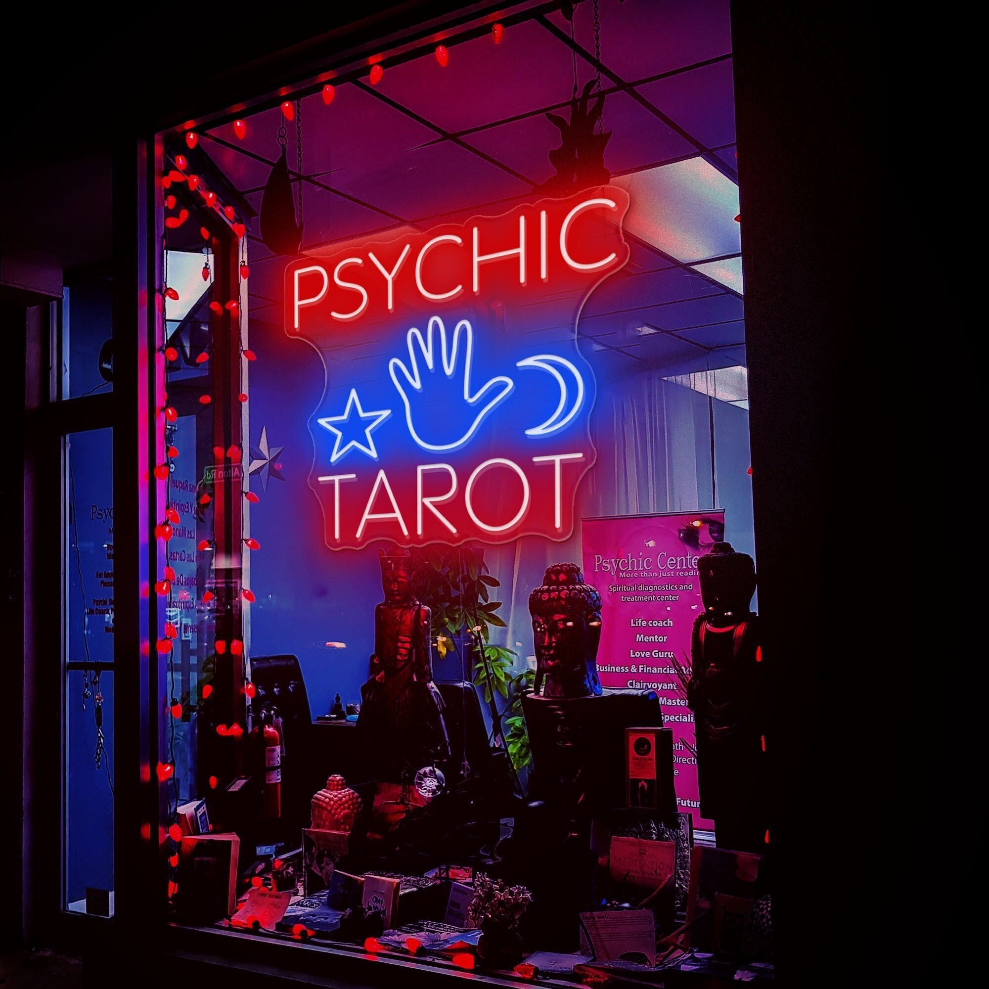 Psychic Tarot Neon Sign: Moon, Stars, Fortune Teller Decor - Etsy