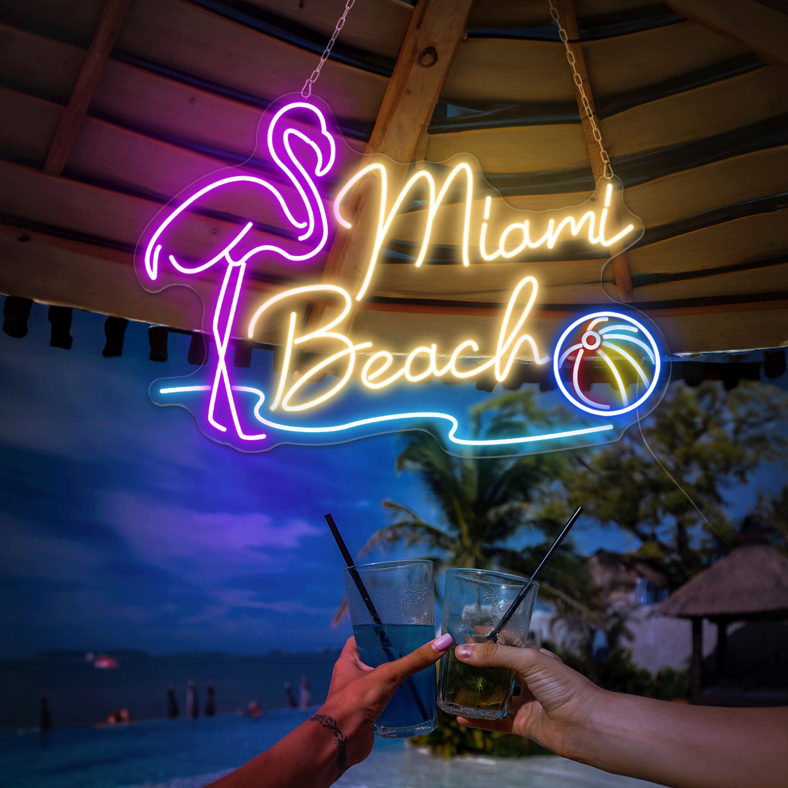 Miami Signs Fun Miami Beach Flamingo LED Neon Sign: Summer Party Decor - Etsy