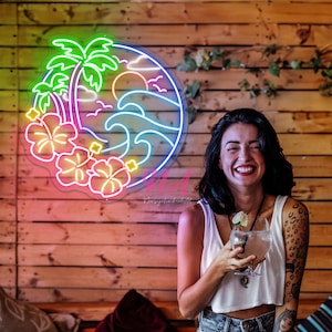 Hawaii Beach Vibes Neon Sign Tropical Paradise Neon Ocean Breeze Hibiscus Neon Outdoor Neon Sin Custom Beach Bar Sign Summer Decoration
