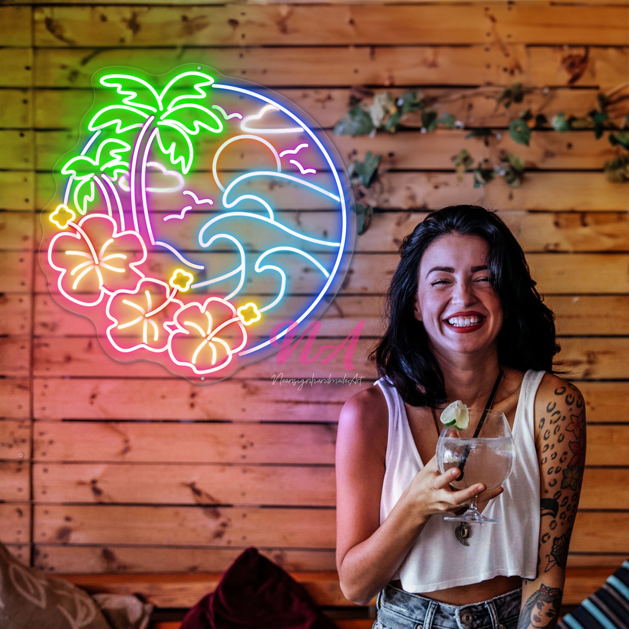 Hawaii Beach Vibes Neon Sign Tropical Paradise Neon Ocean Breeze Hibiscus Neon Outdoor Neon Sin Custom Beach Bar Sign Summer Decoration