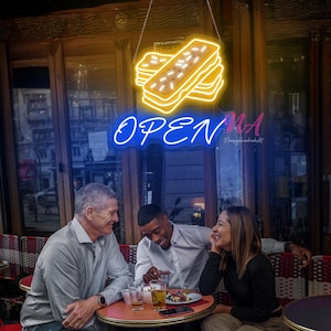 Ice Cream Sandwich Open Neon Sign Ice Cream Led Logo Sign Open Neon Sign Custom Led Sign For Coffee Shop Restaurant Open Led Neon Wall Decor
