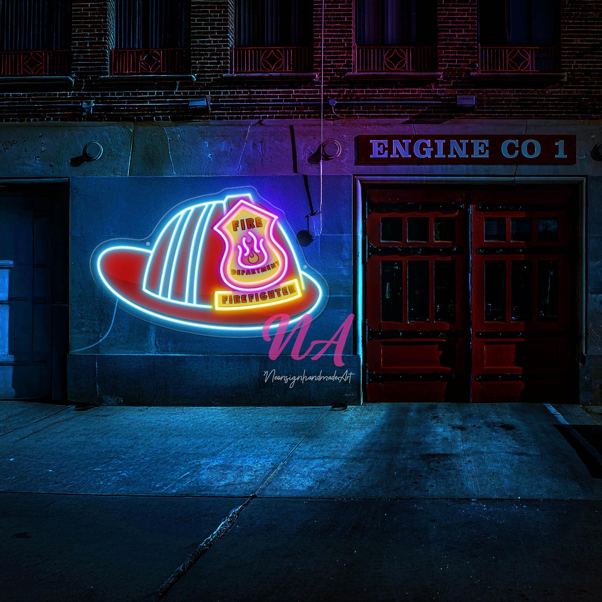 Firefighter Helmet Neon Sign – LED Art Light, USB Powered, Dimmable & Color-Adjustable, With On/Off Switch – For Man Cave, Hero Wall Decor, Fire Station, Gift For Firefighters