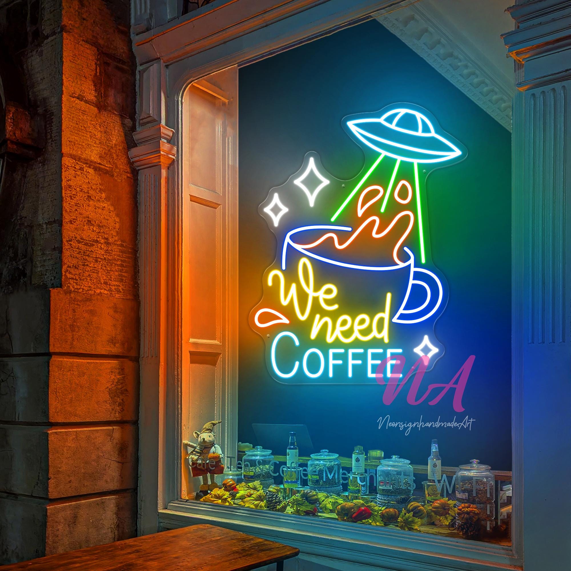 We Need Coffee UFO Neon Sign Custom Coffee Shop Neon Light Coffee Bar ...