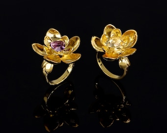 Handmade silver925 ring, Gold plated with natural Amethyst or Citrine