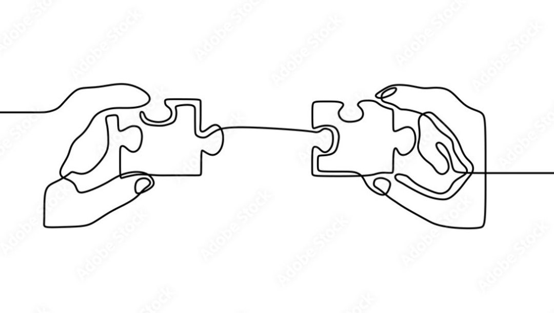 One Line Drawing of Connecting Puzzle. Continuous Hand Drawn Etsy