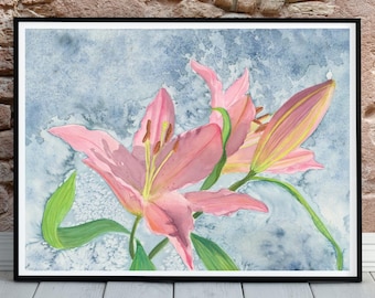 Stargazer Lily Watercolor Print: 'Bloom of Spring' Botanical Art