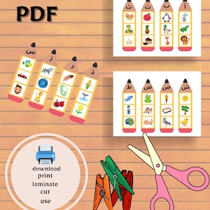 Arabic Beginning Sounds Clip Pencils, Arabic Alphabet, Phonics Activity, Homeschooling Printable, Preschool Arabic letter.