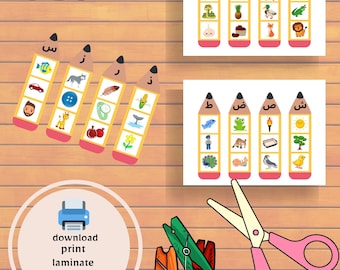Arabic Beginning Sounds Clip Pencils, Arabic Alphabet, Phonics Activity, Homeschooling Printable, Preschool Arabic letter.
