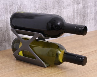 Edgy Wine Rack Countertop, Freestanding Unique 2 Bottle Wine Holder, Vertical Wine Rack, Gift for Wine Lovers