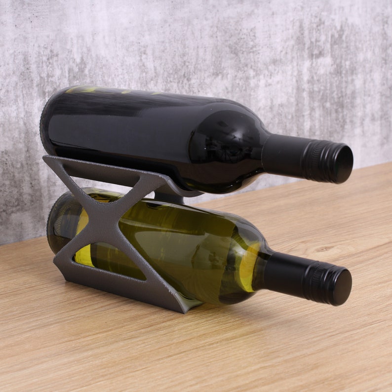 Edgy Wine Rack Countertop, Freestanding Unique 2 Bottle Wine Holder, Vertical Wine Rack, Gift for Wine Lovers image 1