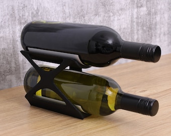 Edgy Countertop Wine Rack, Small Modern Counter 2 Bottle Wine Stand, Display Wine Storage for Wine Lovers.