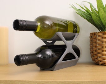 Edgy Wine Rack Countertop, Freestanding Unique 2 Bottle Wine Holder, Vertical Wine Rack, Gift for Wine Lovers