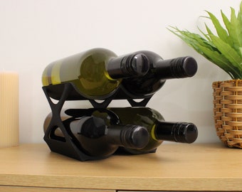 Modern Countertop Wine Rack, Edgy Small Modern Counter 4 Bottle Wine Stand, Vertical Display Wine Storage for Wine Lovers.