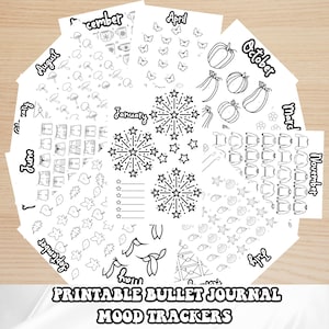 Paquete de rastreador de estado de ánimo mensual imprimible Rastreadores de Bullet Journal estacionales A4 a A5 PDF de corte fácil Incluye opción de año bisiesto Hemisferio Norte