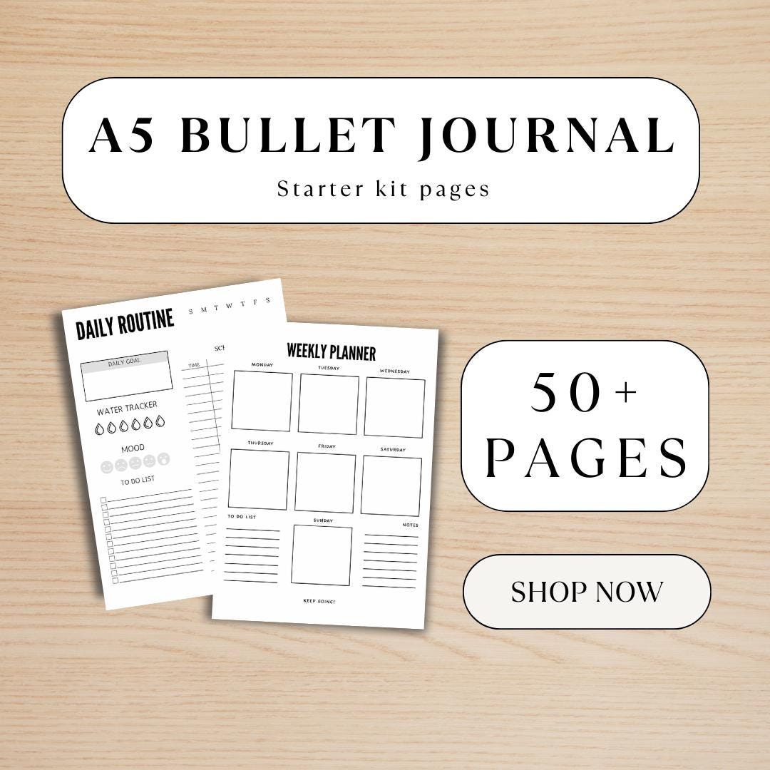 Printable Undated Premade Bullet Journal Starter Kit 50 Pages Habit ...