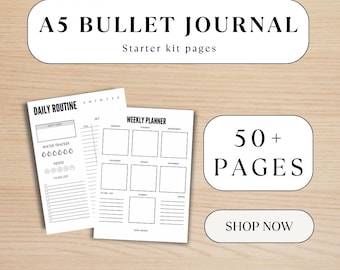 Do druku Niedatowany gotowy zestaw startowy Bullet Journal 50 stron Nawyk Sen Nastrój Trackery Tygodniowy planer Miesięczny dziennik Kalendarz Dziennik