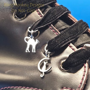 Itty bitty kitty laces charms for your Dr Martens boot - 2 charms with stainless steel rings to THREAD your laces through.