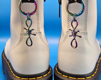 Rainbow-hued stainless steel barbed wire boot charms for your Dr Martens!