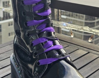 Doctor Martens Purple Doc Martens Laces Purple Black Satin Boot