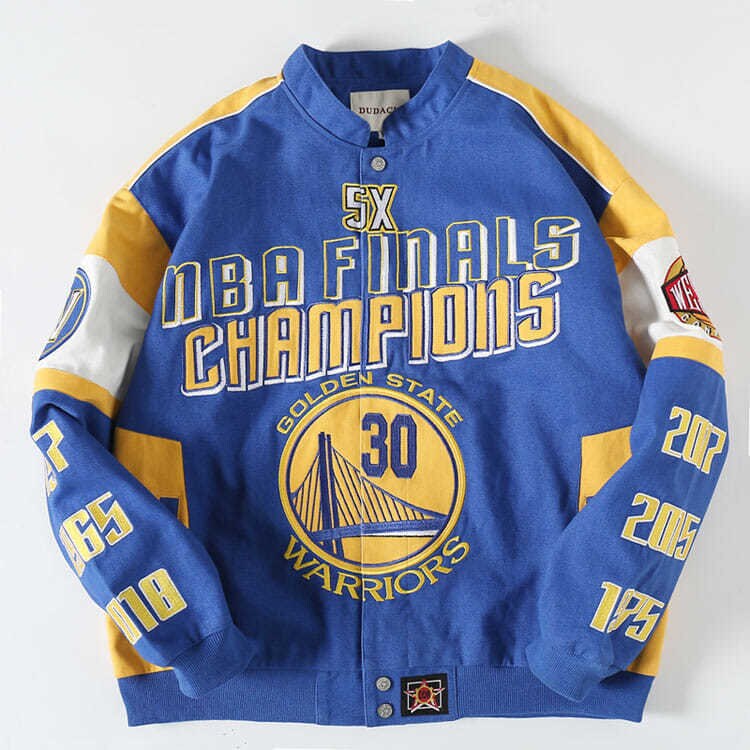 Golden State Warriors 7-Time NBA Finals Champions Varsity Full-Snap Jacket Royal-Yellow 4X-Large