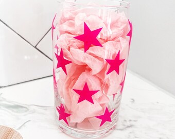 Can/Beer 16oz Glass Cup with Pink Vinyl Stars