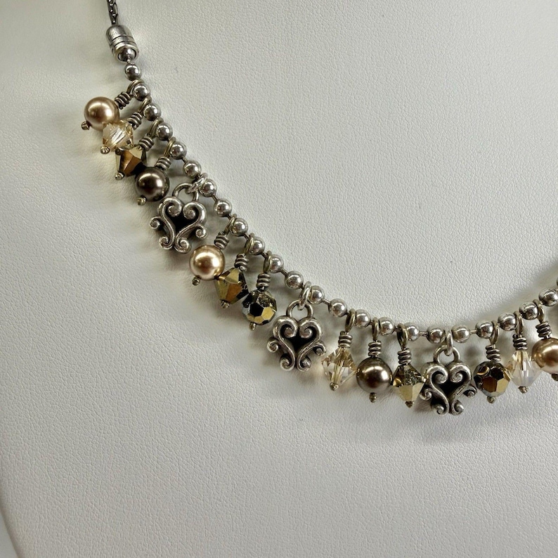BRIGHTON Cannes Heart Bronze Faceted Beaded Vintage Necklace Jewelry N186 image 5