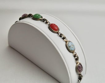 Scarab Beetle Egyptian Art Deco Revival Glass Vintage Bracelet Jewelry Br74
