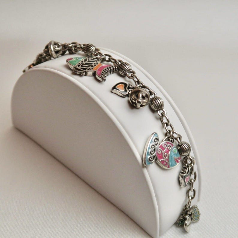 BRIGHTON Bunte Emaille Fische Silber Ton Charme Vintage Armband Schmuck Br48 Bild 1