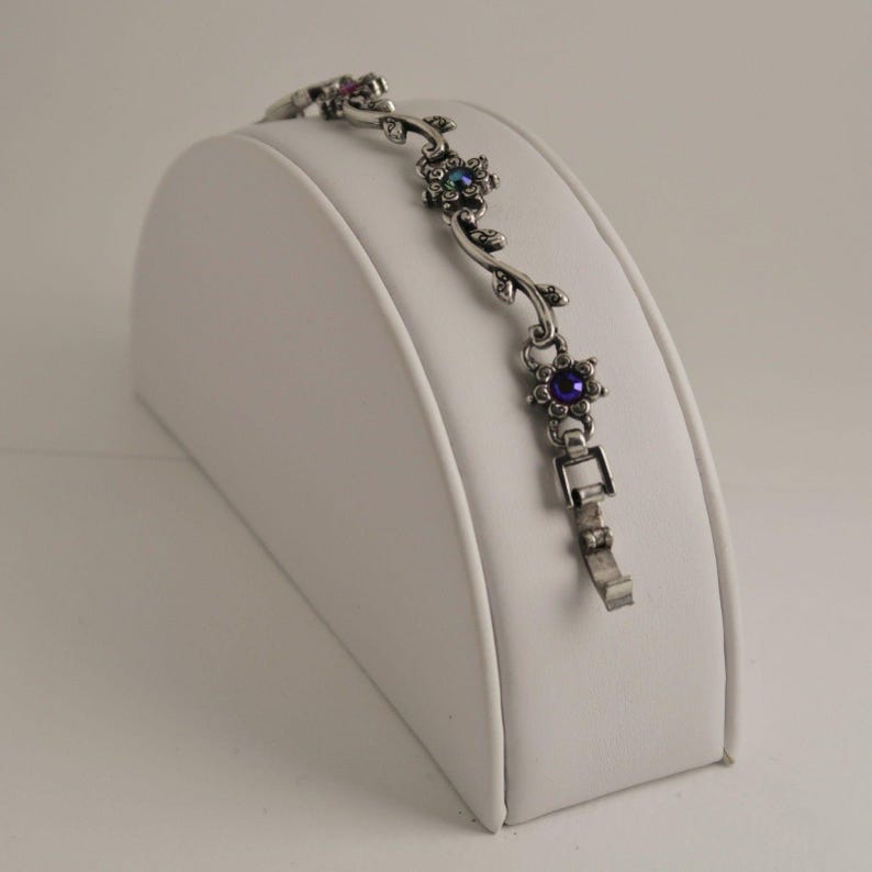 BRIGHTON Flower Reversible Crystal Silver Tone Vintage Bracelet Jewelry Br166 image 5