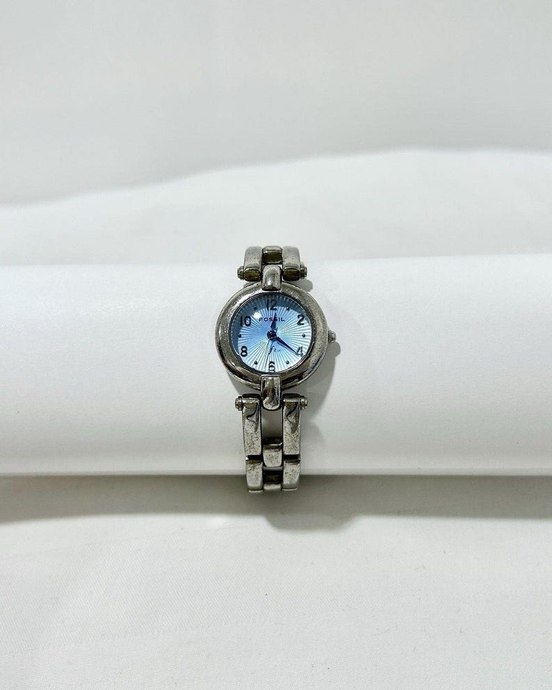 FOSSIL F2 ES-8958 Silver Tone Blue Dial Analog Women Vintage Watch W26 *TICKING image 1