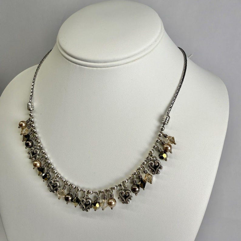 BRIGHTON Cannes Heart Bronze Faceted Beaded Vintage Necklace Jewelry N186 image 3