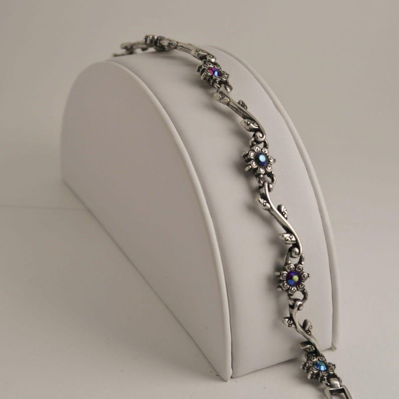 BRIGHTON Flower Reversible Crystal Silver Tone Vintage Bracelet Jewelry Br166 image 3