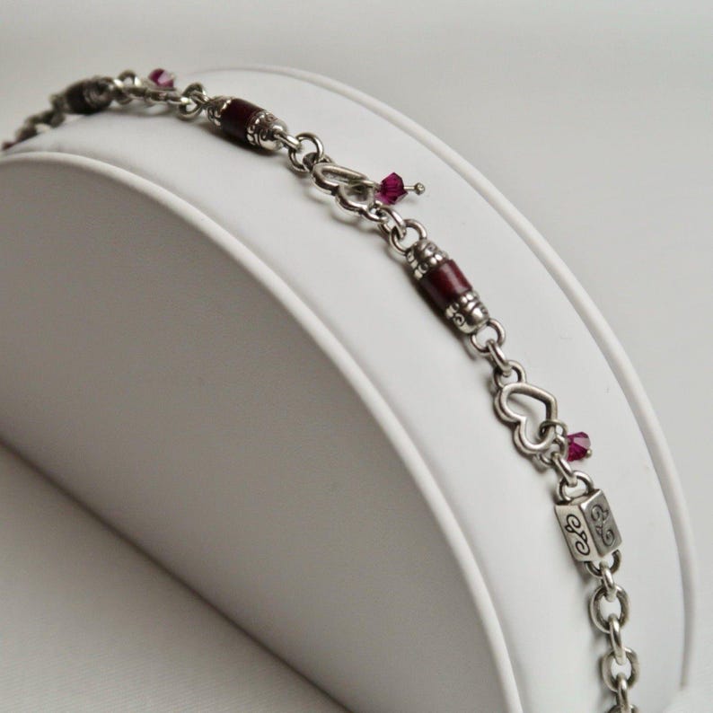 BRIGHTON Heartsong and Hope Burgundy Charm Vintage Bracelet Jewelry Br52 image 2