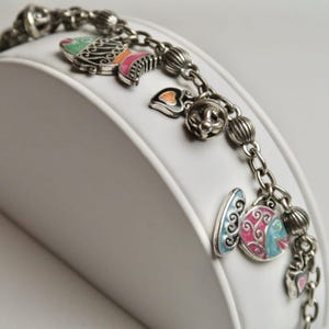BRIGHTON Bunte Emaille Fische Silber Ton Charme Vintage Armband Schmuck Br48 Bild 2