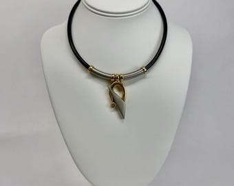 DAVID GRAU Modernist Geometric Pendant Two Tone Vintage Necklace Jewelry N403