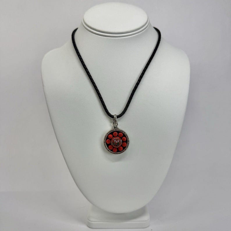 BRIGHTON Pagoda Cloisonné Ciondolo tono argento Collana vintage Gioielli N570 immagine 2