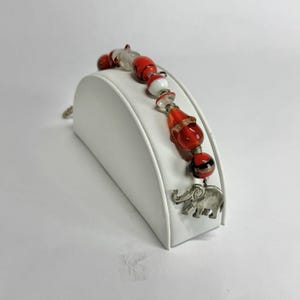 DANFORTH PEWTER Art Glass Beads Silver Tone Vintage Bracelet Jewelry Br199