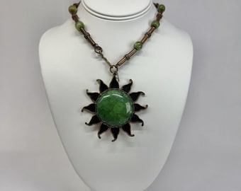 Mexico Sunburst Copper Artisan Bohemian Vintage Necklace Jewelry N381