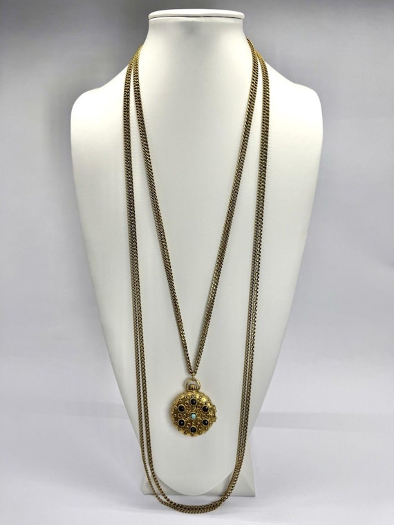 GOLDETTE Locket Pillbox Multi Strand Chain Vintage Necklace Jewelry N41 30-40