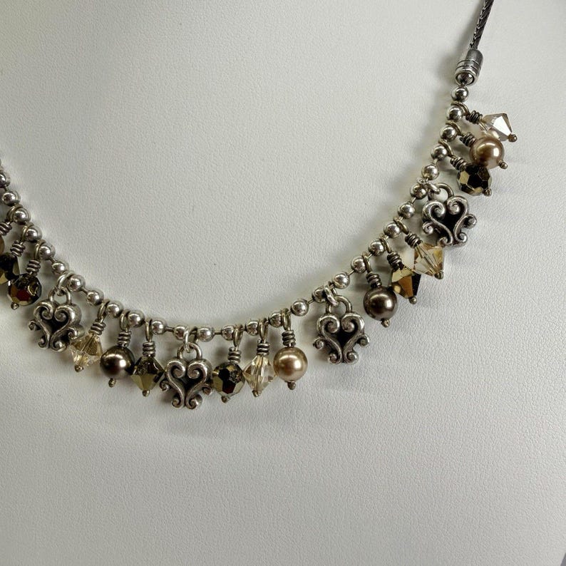 BRIGHTON Cannes Heart Bronze Faceted Beaded Vintage Necklace Jewelry N186 image 6
